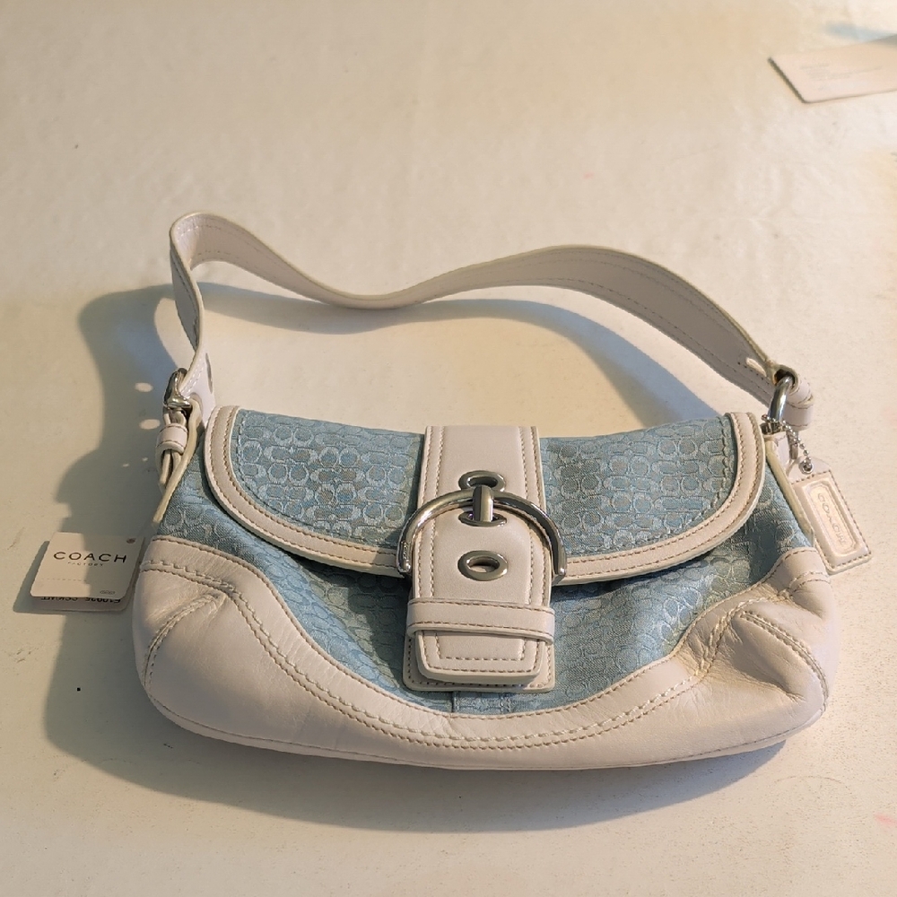 Coach Light Blue and White Signature Shoulder Bag